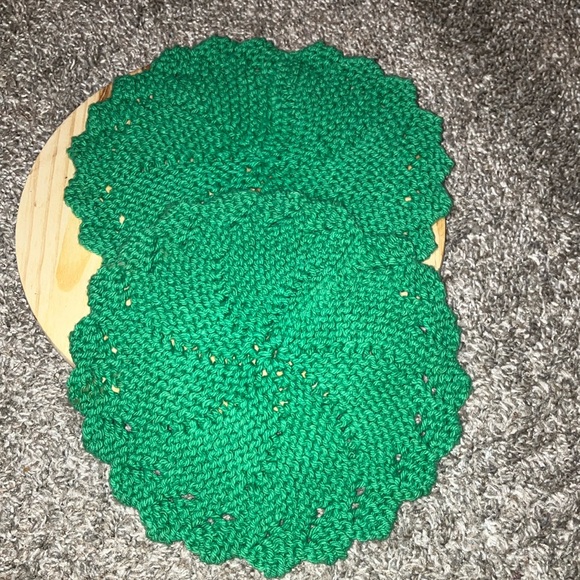 Hand Crafted Green Hand Knit Dollies Set Of 2 Decor Accent 7.5” - Picture 2 of 3